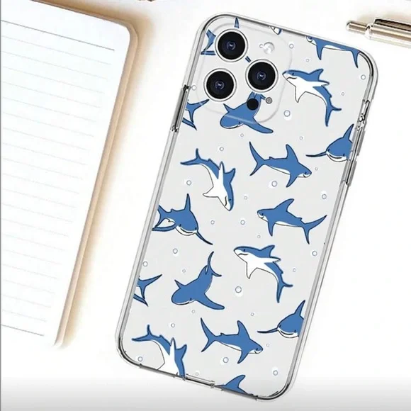 ⚠️Clearance iPhone 15/ 15 Pro Shark Pattern Phone Case - Blue - Picture 1 of 3
